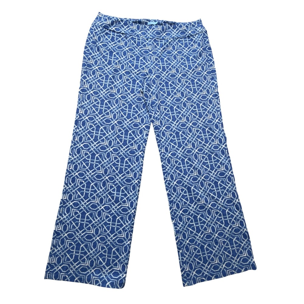 J.McLaughlin Pants Womens XL Blue White Geometric Print‎ Pull On Stretch Pocket